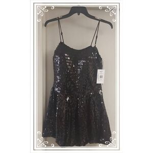 NWT~VIOLET WEEKEND Black Sequin Bubble Hem Fit & Flare Dress Sz 11/12